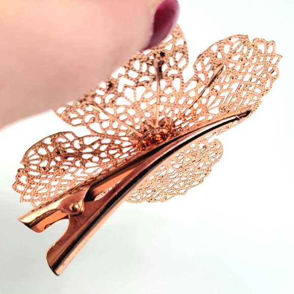 LARGE Rose Gold Metal and Crystal Flower Hair Piece with Alligator Clip - Picture 5 of 8
